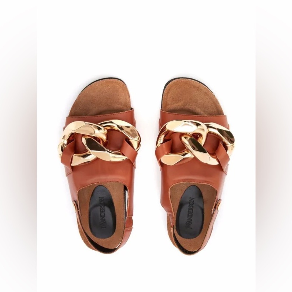 JW ANDERSON Cognac Brown Leather Chain Link Slingback Sandals size 12 NWOB - Picture 2 of 16